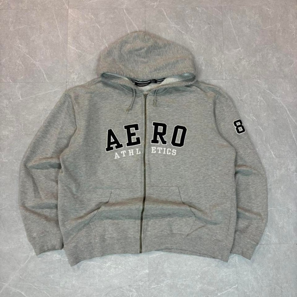 Grey Aero Athletics zip-up hoodie‎ with embroidered logo #hoodie